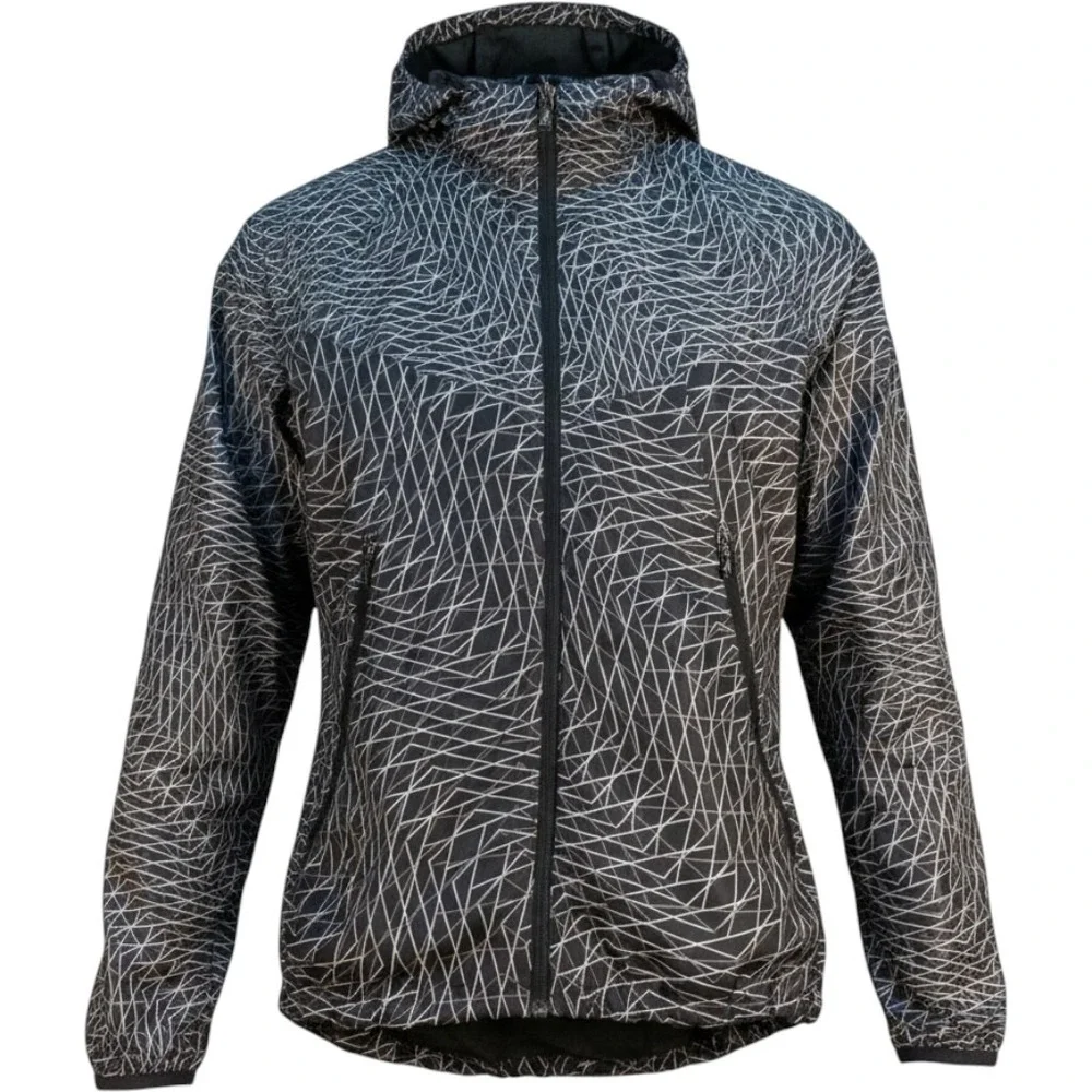 Nike Womens Windrunner Jacket Black Geometric Web Hooded Full Zip 630993-010 S